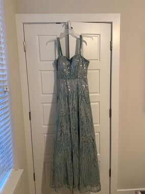 Sequin Maxi Evening Gown in Seafoam Green